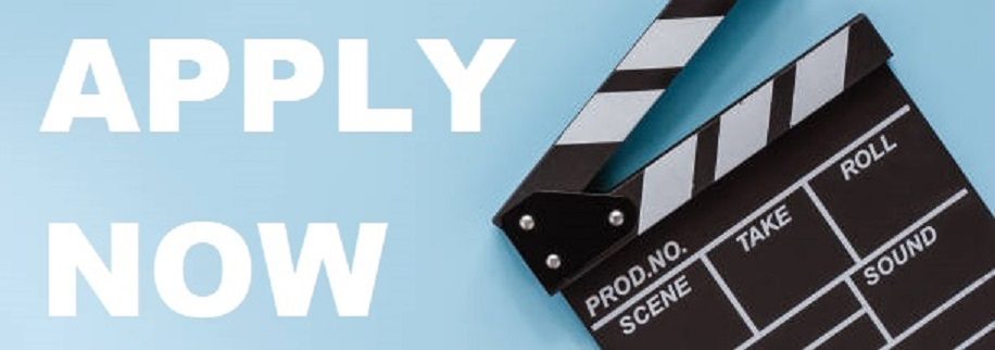 Movie clapper board on blue background for filming equipment